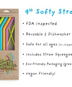 Alternative view of Softy Straws Wide Premium Reusable Silicone Drinking Straws + Patented Straw Squeegee - 9” Long With Curved Bend for 20/30/32oz Tumblers BPA Free Non Rubber, Flexible, Safe for Kids/Toddlers Assorted - Silicone