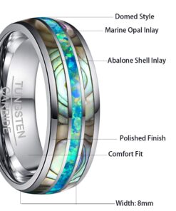 NUNCAD Mens Tungsten Ring Wedding Band 8mm Real Blue/Green Opal and Abalone Shell Tungsten Engagement Ring Comfort Fit Size 7-12 Marine Opal 7.5 12 61Mft4hh L