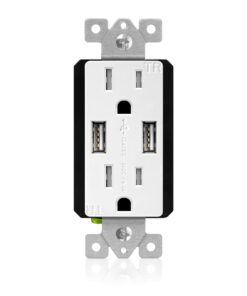 TOPGREENER High Speed USB Charger Outlet, USB Wall Charger, Electrical Outlet with USB, 15A TR Receptacle, Decorator Wall Plate, UL Listed, TU2154A, White 2 Port 1