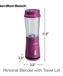 Hamilton Beach Portable Blender for Shakes and Smoothies with 14 Oz BPA Free Travel Cup and Lid, Durable Stainless Steel Blades for Powerful Blending Performance, Raspberry (51131) 14 oz. 1 Jar 29 61MnDNHro4L