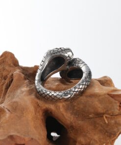MOWEN JEWELRY Men's 316l Stainless Steel Double Snake Head Ring Band,Retro Pattern Gothic Tribal Biker Opening Ring Silver Black,Sizes 7-13 10 61MrAA1A9L