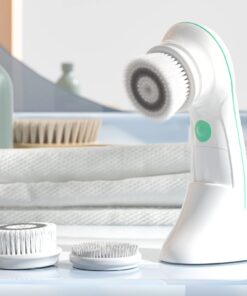 TOUCHBeauty Facial Cleansing Brush Electric, Face Cleansing Brush with Stand, 3 Brush Heads, 2 Speeds, IPX5 Waterproof, Battery-Powered, Suitable for All Skin Types, TB-0759D White 24 61MtQvd1wGL