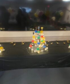 Vdomus 4 Tier Acrylic Cupcake Stand Pastry Stand with LED String Lights Dessert Tree Tower Cake Pyramid for Birthday Wedding Party Babyshower Christmas, Holds up to 50 Cupcakes (Warm) Gold 4 Tier Square 43 61MvA2rXL