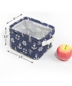 Orino Waterproof Nursery Nautical Fabric Small Storage Baskets Beach Anchor Theme Collapsible Portable Storage Bins with Handle for Cloth, Toys, Books, Sundries, Set of 3 Navy Blue Style 16 61MvSzXjl4L