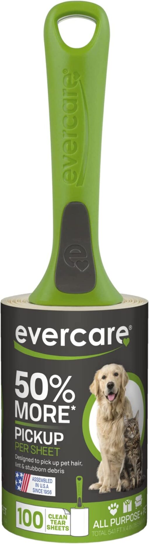 Evercare All Purpose Stick Pet Hair Lint Roller, 100 Sheets, Green 1-Pack Lint Roller (100 Sheets)