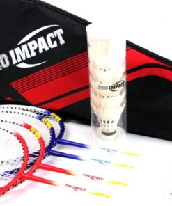 Pro Impact Badminton Set Aluminum Head w/Steel Shaft - Includes Rackets, Feather Shuttlecocks & Carry Case Outdoor Games for Kids Adults Family 4 Rackets, 6 Shuttles and Cover 6 61N3iascbL