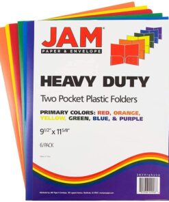 JAM PAPER Heavy Duty Plastic 2 Pocket Extra Tough School Folders - Assorted Primary Colors - 6/Pack 13 61N8WCIM4rS