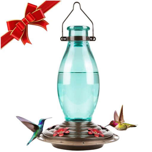 BOLITE 18001 Hummingbird Feeder, Glass Wild Hummingbird Feeders for Outdoors, Retro Edison Bulb Bottle, 25 Ounces, Green, Xmas Gifts for Bird Lovers Retro Bulb