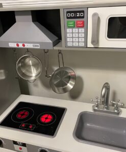 Amazon Basics Kids Upright Wooden Kitchen Toy Playset with Stove, Oven, Sink, Fridge and Accessories, for Toddlers, Preschoolers, Children Age 3+ Years, White & Gray, 39"L x 11.8"W x 39'H' Upright Kitchen 33 61NMDJAIPVL 3