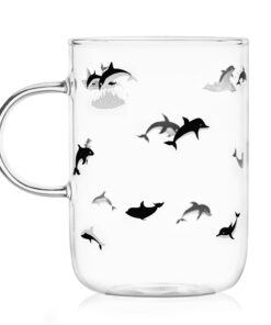 Alternative view of ELITEA Glass Mug with Handle Clear Cute Coffee Mugs Tea Cup with Dolphin Print 16.3oz 16.3oz Dolphin
