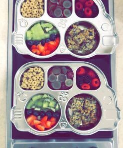 Innobaby Stainless Bus Plate with Airtight Sectional Lid, The Original, Leak-Resistant Divided Platter, Mom Invented Fun Shape Plate Din Din Smart for Babies, Toddlers and Kids, BPA Free Plate, Blue 32 61NOCi17VYL