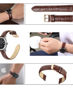 iStrap Leather Watch band Alligator Grain Calfskin Replacement Strap Stainless Steel Buckle Bracelet for Men Women-18mm 19mm 20mm 21mm 22mm 24mm-Black Brown Brown-Rose Gold Buckle 18 61NOg1GY9xL