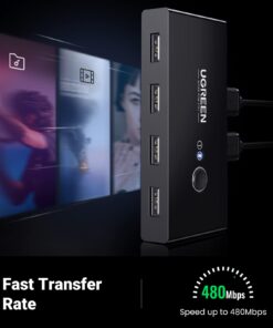 UGREEN USB Switch Selector 2 Computers Sharing 4 USB Devices USB 2.0 Peripheral Switcher Box Hub for Mouse Keyboard Scanner Printer PCs with One-Button Swapping and 2 Pack USB A to A Cable 44 61NXUZYUzsL