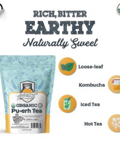 Fermentaholics USDA Certified Organic Loose-Leaf Pu-Erh Tea - Perfect For Homebrewing Kombucha, Hot Tea, And Iced Tea - OU Kosher Certified – Premium Taste, Aroma, And Flavor 12 61NckTg8TNL
