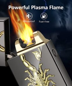 Kivors USB Rechargeable Flameless Lighters Windproof Electronic Zinc Plasma Dual Pulse Arc Lighter Eagle Lighters for Candle Camping BBQs Business Gift Black Scorpion 13 61Nd8kbzZxL