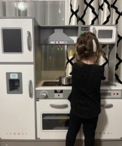 Amazon Basics Kids Upright Wooden Kitchen Toy Playset with Stove, Oven, Sink, Fridge and Accessories, for Toddlers, Preschoolers, Children Age 3+ Years, White & Gray, 39"L x 11.8"W x 39'H' Upright Kitchen 38 61No0u1oRL 1
