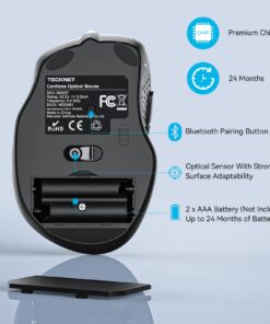 TECKNET Bluetooth Mouse, Wireless Mouse with 6 Buttons, 5 Adjustable DPI Levels, 24 Month Battery Life, Ergonomic Computer Mouse for Laptop, Computer, Mac, PC, Windows, Chromebook, Notebook Grey 48 61NrwnjA6L