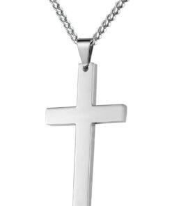 FIBO STEEL Stainless Steel Cross Pendant Chain Necklace for Men Women, 22-30 Inches 50*30*3mm cross, 24 inches chain 27 61NsIDxi4L