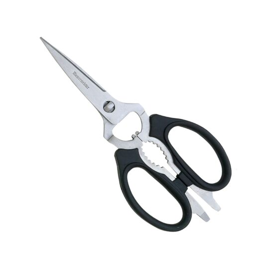 Messermeister 8-Inch Take-Apart Kitchen Scissors, Black - Includes Screwdriver, Nut Cracker, Jar Lid Opener/Gripper, Bottle Opener & Bone + Twig Cutter - Suitable for Lefties & Righties