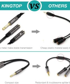 KINGTOP Auxiliary 3.5mm Headphone Mic Splitter, Compatible with Gaming Headsets, Laptops, PS4, PS5, Xbox One S, Nintendo Switch, Tablets, Mobile Phones, and PC Black 26 61Nvq7ued5L
