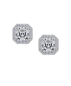 Amazon Collection Platinum or Gold Plated Sterling Silver Halo Earrings set with Asscher Cut Infinite Elements Cubic Zirconia 18 61O0VzEn6YL
