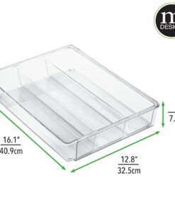 mDesign Plastic Adjustable/Expandable Divided Drawer Storage Organizer with 4 Compartments for Kitchen Pantry, Cupboard, Cabinet, Hold Silverware, Utensils, Cutlery - Ligne Collection - Clear 4 Compartment Expandable Pack of 1 22 61O3A39wwgL 1