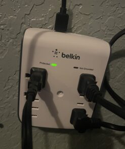 Belkin 6-Outlet Wall Surge Protector w/ 2 USB Ports - Wall Mountable w/ Premium Protection Against Surges - Safe Charge for Mobile Devices, Tablets, Small Appliances, & More - 900 Joules of Protection Wall Mount 6-Outlet with USB Power Strip 29 61O6gkg95VL 1
