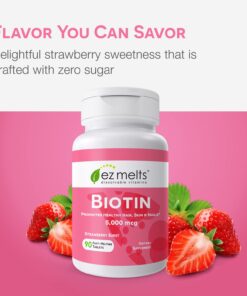 EZ Melts Dissolvable Biotin 5,000 mcg, Hair, Skin & Nail Support, Sugar-Free, 3-Month Supply 14 61OA6MNUSML
