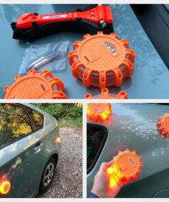 HOKENA LED Road Flares 9 Piece Set, Emergency Lights Complete Car Safety Kit, Roadside Warning Flare Beacon Disc for Vehicle & Boat with Magnetic Base, with Batteries, Seatbelt Cutter & Window Breaker 3 Flares 57 61OAftFJ7L