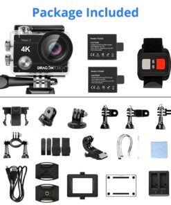 Dragon Touch 4K Action Camera 20MP Vision 3 Underwater Waterproof Camera 170° Wide Angle WiFi Sports Cam with Remote 2 Batteries and Mounting Accessories Kit 50 61OGAJOyL
