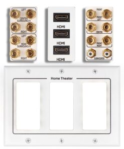 TNP Home Theater Wall Plate - 3-Gang 7.2 Surround Sound Distribution w/Premium Gold Plated Copper Banana Binding Post Coupler for 7 Speakers, 2 RCA Jack for Subwoofer, 3 HDMI Port for UHD 4K HD 1080P 7.2 Surround + 3x HDMI 14 61OGOhLxuwL