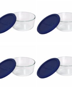 Pyrex Storage 4-Cup Round Dish with Dark Blue Plastic Cover, Clear (Case of 4 Containers)