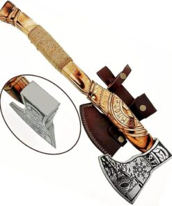 AX-7000 Custom Gift Forged Carbon Steel Viking Axe with Rose Wood Shaft, Tracker Knife Included (0019) 12 61OMtQcY5L