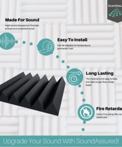 Professional Acoustic Foam Panels - Wedge Style 12x12x2” Tiles - 4 Pack - Studio Foam for Sound Dampening - Soundproofing Foam for Walls and Ceilings (Charcoal Color) Charcoal 26 61OOZuJ VOL