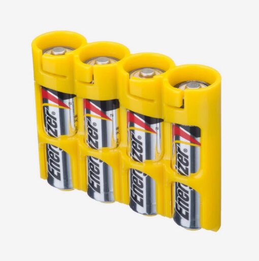 Storacell by Powerpax Slimline AA Battery Storage Container - Holds 4 Batteries, Yellow