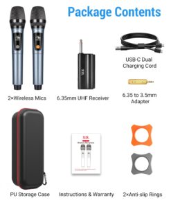 XZL Professional Wireless Microphones for Karaoke Singing, Rechargeable Dual UHF Dynamic Microphone, with Long-Distance UHF Receiver, Plug and Play, Speech, Wedding, Church, PA System Navy 25 61OT4nkbCL