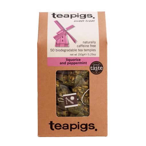 teapigs Caffeine Free Liquorice & Peppermint Herbal Tea Bags, 50 Count, Pure Liquorice Root with Whole Peppermint Leaves Caffeine Free Liquorice & Peppermint Tea