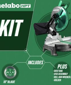 Metabo HPT | Compound Miter Saw | 10-Inch | Single Bevel | 15-Amp Motor | 0-52° Miter Angle Range | 0-45° Bevel Range | Large Table | 10" 24T TCT Miter Saw Blade | C10FCGS C10FCGS Only 26 61Ofedl18YS