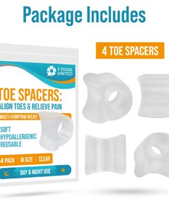 5 STARS UNITED Toe Spacers for Men and Women – 4 Gel Toe Separators for Curled and Overlapping Toes, Bunions, Hammer Toe Straightener, Big and Second Toe Spreader Big 4 Pack 35 61OjLZoVW4L