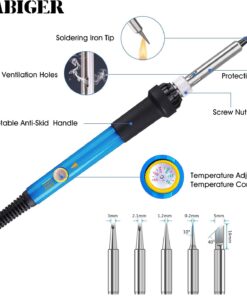 Soldering Iron Kit Electronics, 60W Adjustable Temperature Soldering Iron with Tips Desoldering Pump Solder Wire Tube Soldering Iron Holder Tool Carrying Case 36 61OjjV8o24S