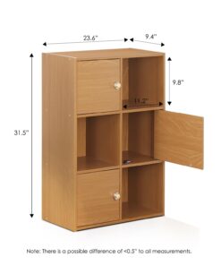 Furinno Pasir 3 Tier Shelf with 3 Door/Round Handle, Steam Beech 23.6(W)x9.4(D)x31.5(H) inches 19 61Okg15p2OL