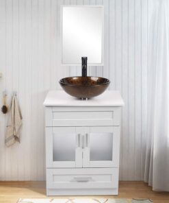 ELECWISH Bathroom Vessel Sink with Faucet Mounting Ring and Pop Up Drain 16.5 Inch Tempered Glass Basin (Brown) Brown 32 61OlO8VeEkL