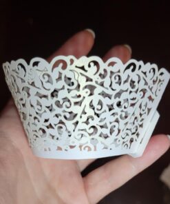 SUYEPER 100pcs Cupcake Wrappers Artistic Bake Cake Paper Cups Little Vine Lace Laser Cut Liner Baking Cup Muffin Case Trays for Wedding Party Birthday Decoration (White) White 27 61OqEw4TR1L