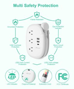 Alitayee USB C Travel Power Strip,Portable Power Strip with 3 Outlets 3 USB Ports Fast Charge, USB Extension Cord with Flat Plug and 4ft Wrapped Around Extension Cord for Cruise Travel Home Office 15.5W USB-4FT 02-White 23 61Orvyq6WL