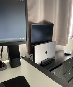 OMOTON [Updated Dock Version Vertical Laptop Stand, Double Desktop Stand Holder with Adjustable Dock (Up to 17.3 inch), Fits All MacBook/Surface/Samsung/HP/Dell/Chrome Book (Black) Black 44 61OtwJ0dsdL