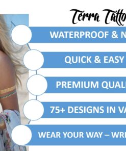 Alternative view of Terra Tattoos Metallic Gold Henna Temporary Tattoos 75+ Mandala Tattoos Flowers, Mandalas, Elephants Waterproof Nontoxic Long Lasting for Beach, Festivals, & Parties (Gold)
