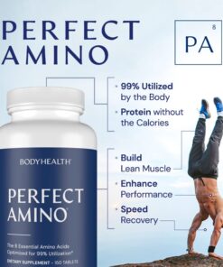 BodyHealth PerfectAmino Tablets (1PK), All 8 Essential Amino Acids with BCAAs + Lysine, Phenylalanine, Threonine, Methionine, Tryptophan, Supplement for Muscle Mass Production, Recovery & Strength 1 11 61P2Nn gEoL