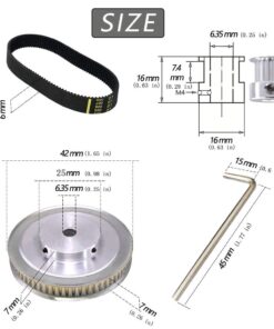 Houkr GT2 Aluminum Timing Belt Idler Pulley Bearing 20&60 Teeth Width 6.35mm Born Synchronous Wheel, with a Perimeter 200mm Width 6mm Belt and a M4 Allen Wrench, for 3D Printer. 6.35 mm 6 61PG45rBhIL