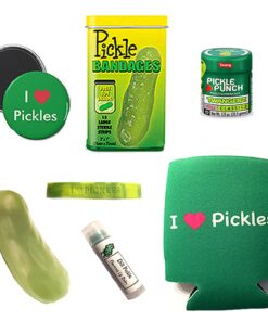 Alternative view of Deluxe Pickle Lovers Gift Pack (7pc Set) - Pickle Bandages, Lip Balm, Magnet, Stress Pickle, Can Cooler Insulator, Wristband & Dill Pickle Salt