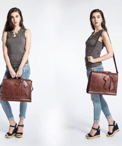ECOSUSI Women's Briefcase Vegan Leather Laptop Bag for Work Shoulder Computer Satchel Bag with Detachable Bow 14 inch Coffee 35 61PUt2iQdrS